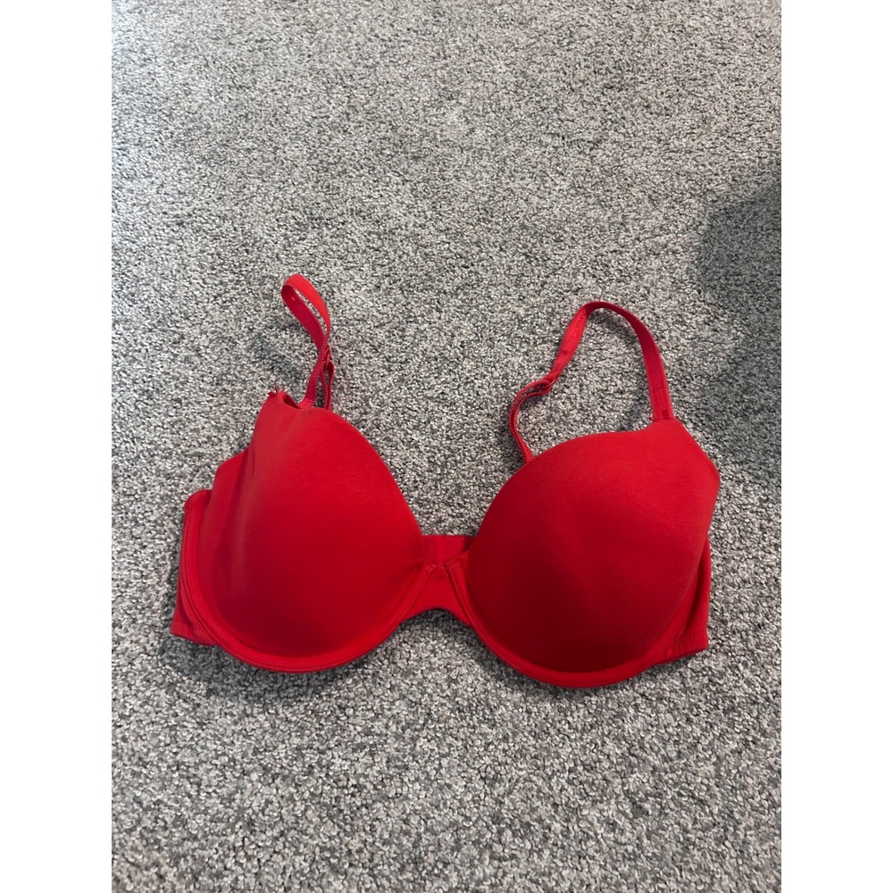 Victorias Secret Red Cotton Lined Demi Bra Underwire Logo Straps 36D